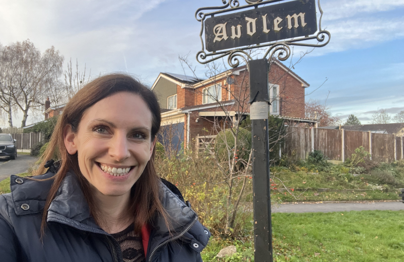 Aphra with Audlem Sign