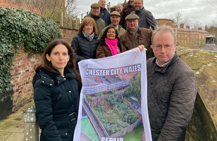 Aphra with local councillors urging action to repair the walls