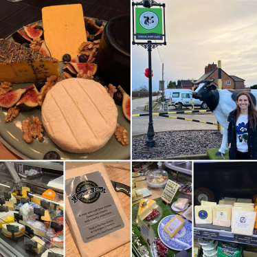 Aphra and pictures of cheese in different farm shops